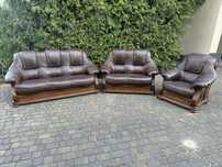 Zestaw wypoczynkowy 3 2 1 sofa nowa naturalna skóra bydlęca brąz