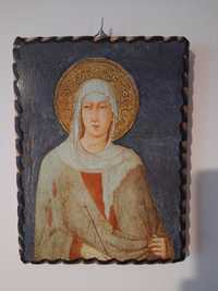 ikona – obrazek przyklejony na drewnie, św. Klara