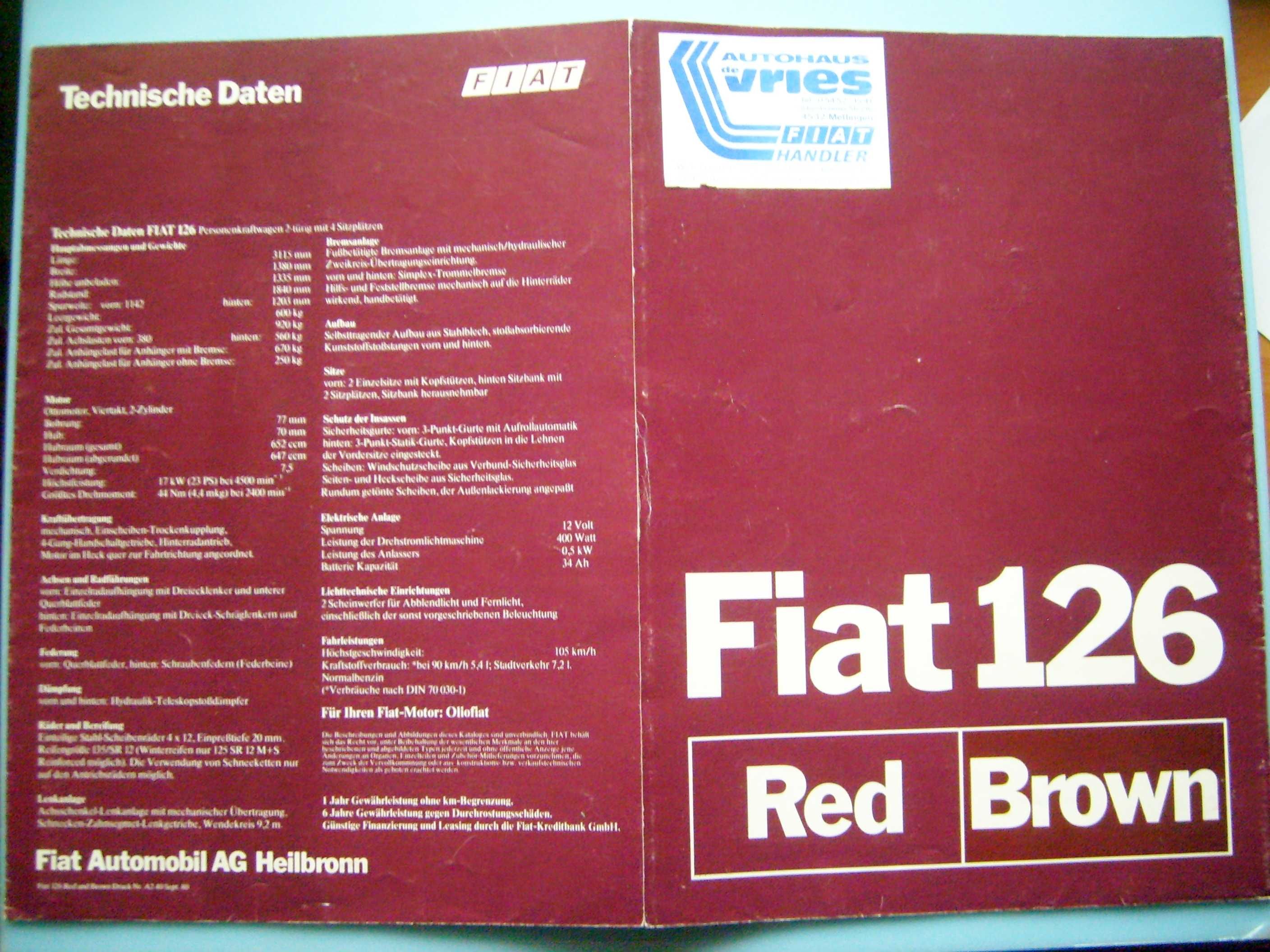 FIAT 126 Red & Brown 1980 / prospekt 16 str. rozkładany do formatu A1