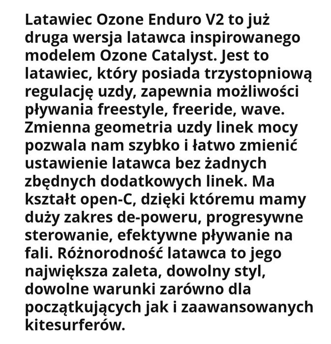 Kite OZONE ENDURO V2 11M + Bar