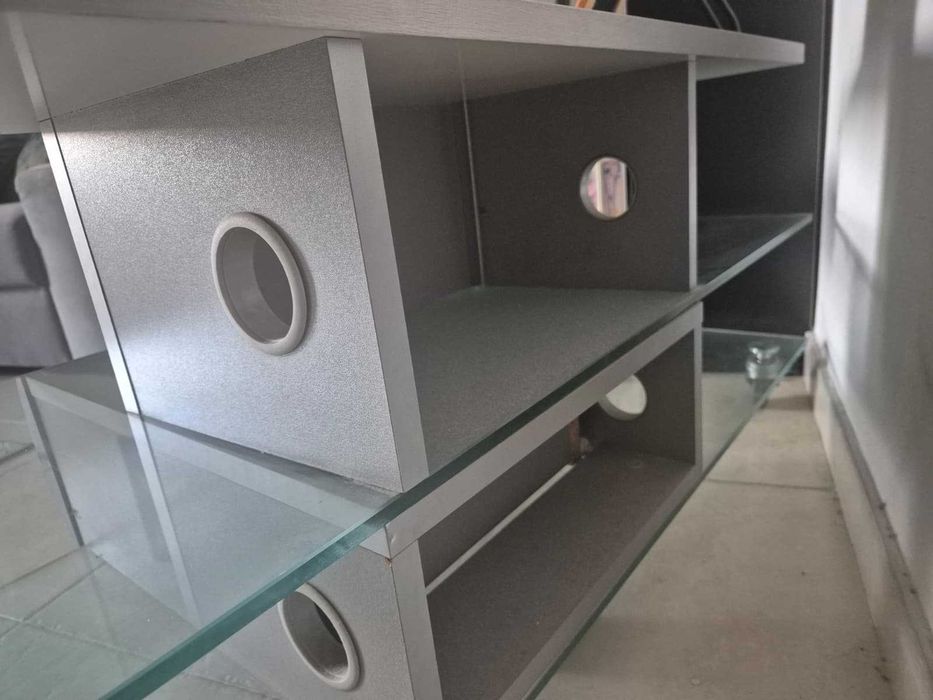 Móvel com Rodas de Suporte para TV em Alumínio e Vidro, como Novo