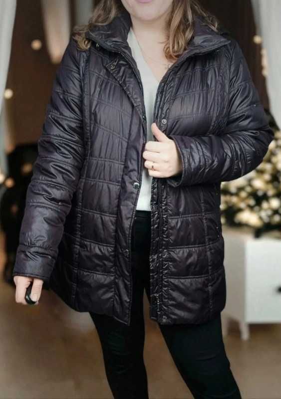 Fioletowa kurtka długa z kapturem ocieplana plus size 46 windfield