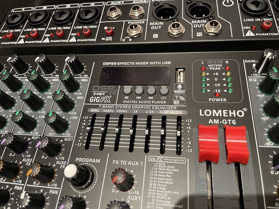 Mesa de Mistura Profissional 6 canais com Bluetooth/ Usb /Equalizador