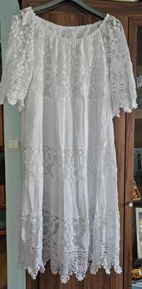 Biała włoska sukienka bawełna koronka XXL