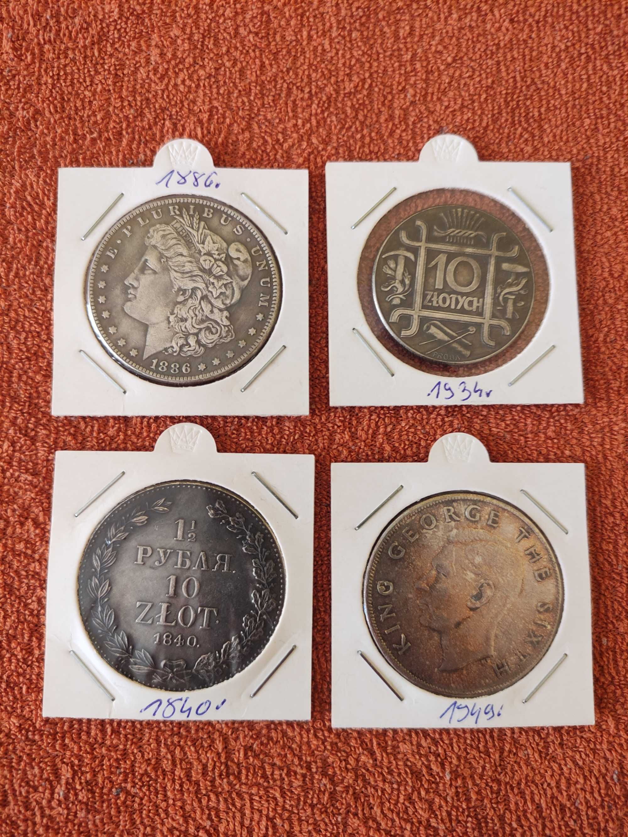 zestaw monet z różnych krajów i lat.