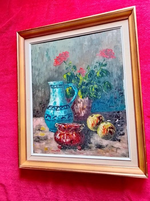 Stary obraz na płótnie sygnowany  .