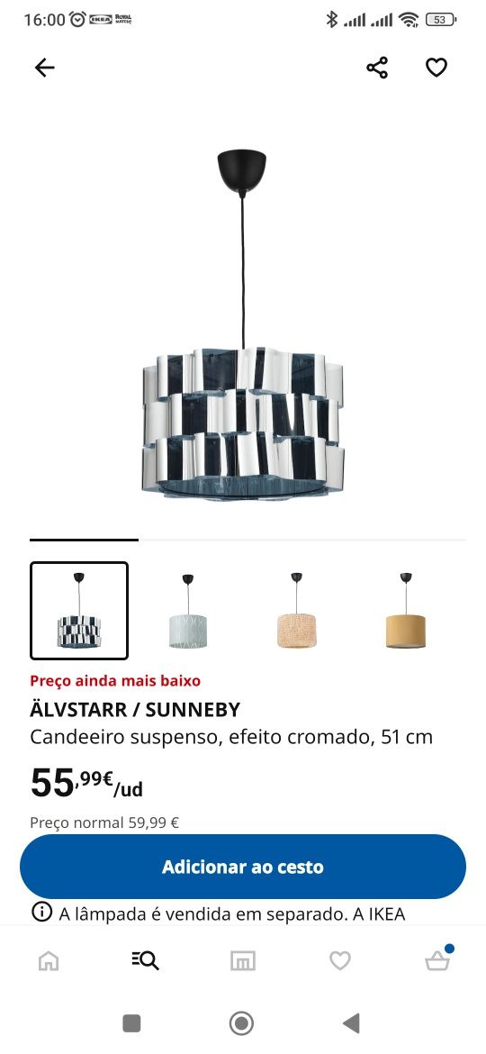 2 Candeeiros ikea älvstarr como novos