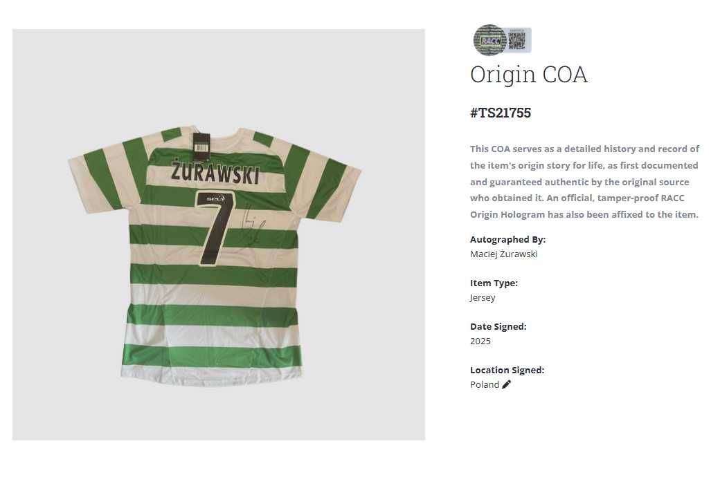 Maciej Żurawski Celtic Glasgow Wisła Kraków koszulka z autografem