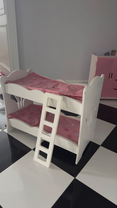 Kinderkraft drewniane łóżeczko piętrowe dla lalek