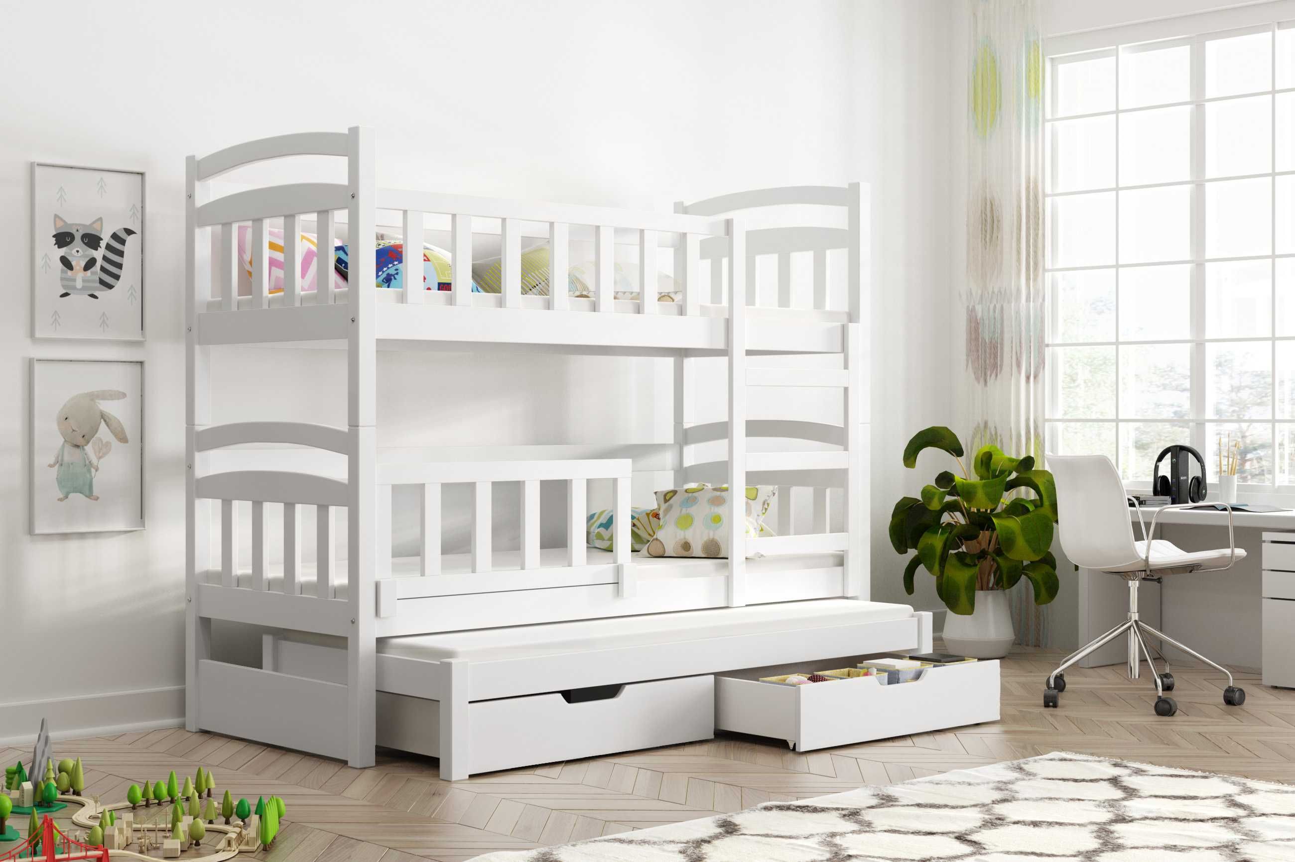 Łóżko dla trójki dzieci piętrowe DAWID MINI 160x75 z materacami GRATIS