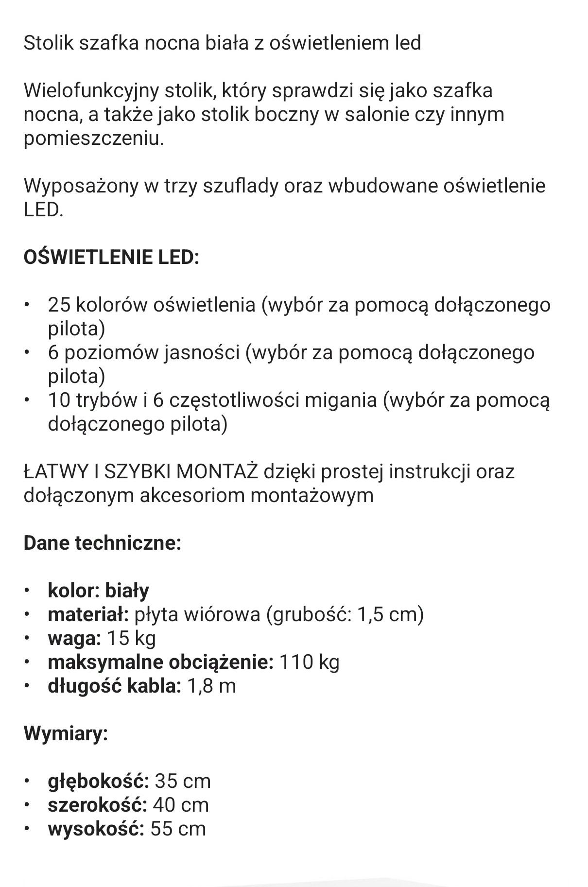 Stolik, szafka nocna led
