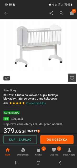 Kołyska na kółkach (+2xmaterac, prześcieradła)