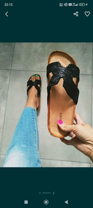 Czarne klapki damskie na grubszej podeszwie r.37