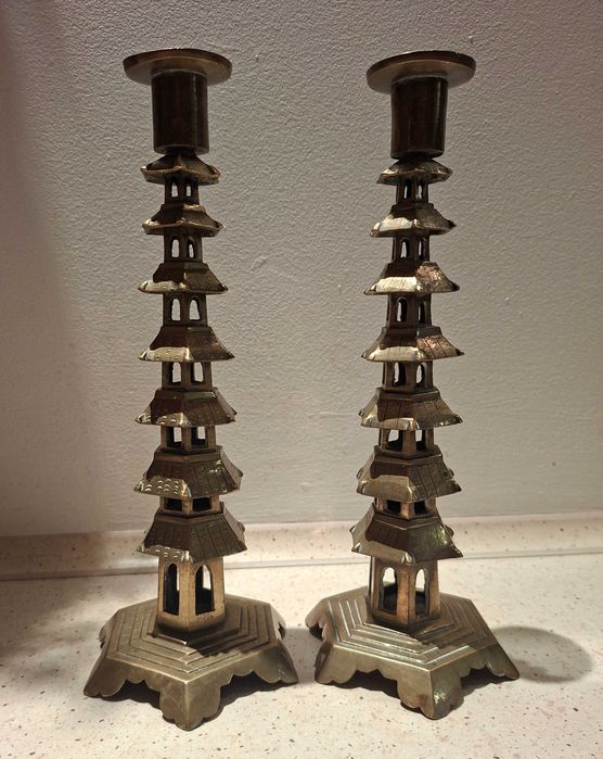 Swieczniki pagoda mosiądz 70s