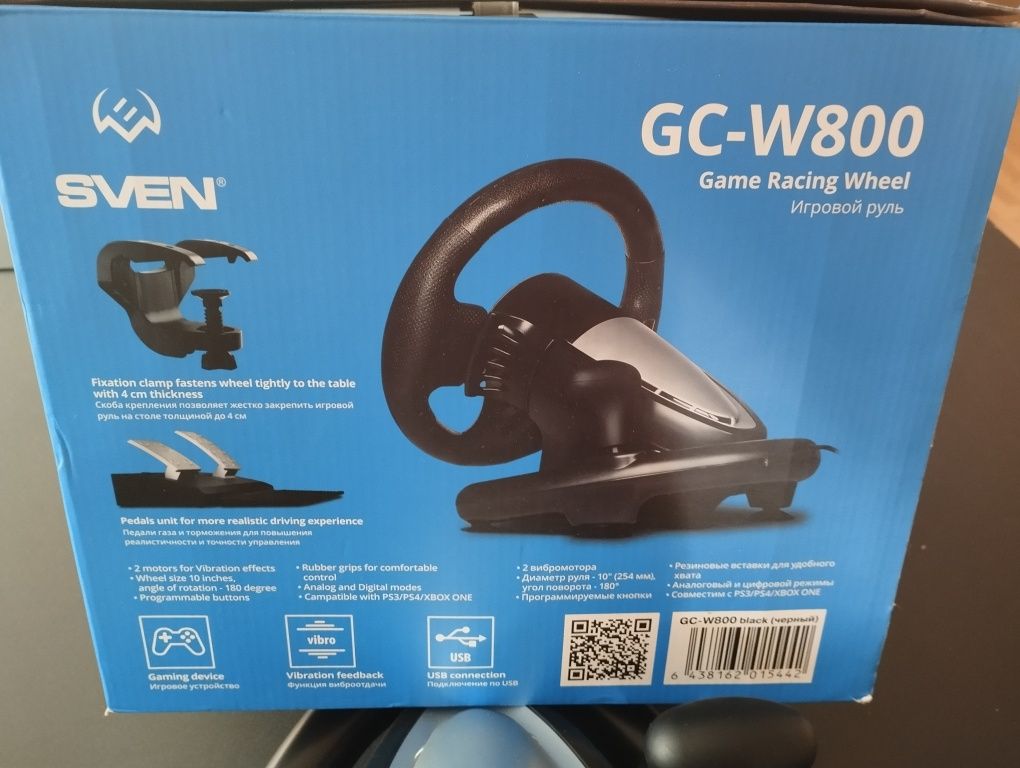 Игровой руль SVEN GC-W800 PC/PS3/PS4/PS5/Xbox c педалями, виброотдача