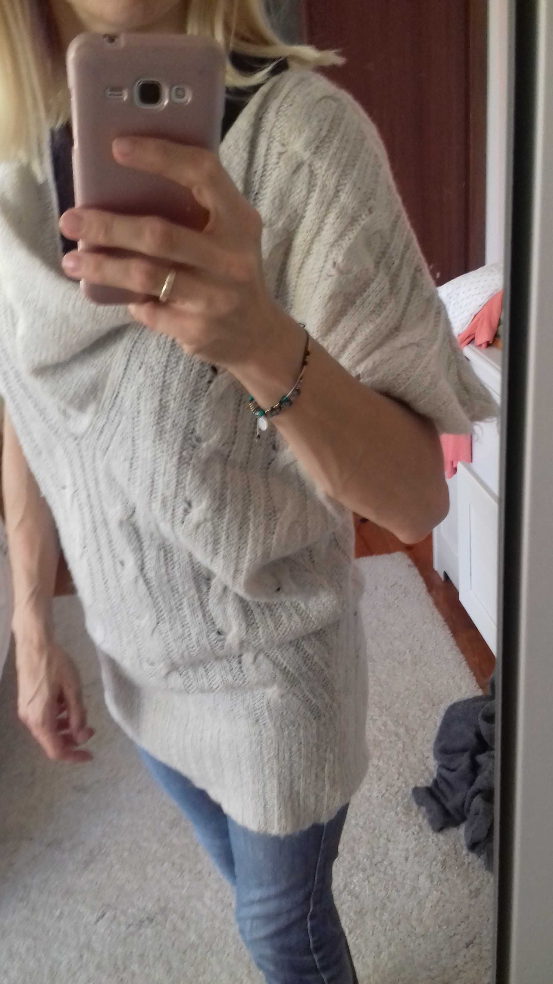 Sweter tunika ażurowy zara