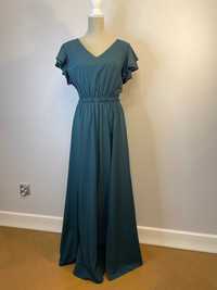 Ciemnozielona sukienka maxi z dekoltem V w rozmiarze XL marki numoco