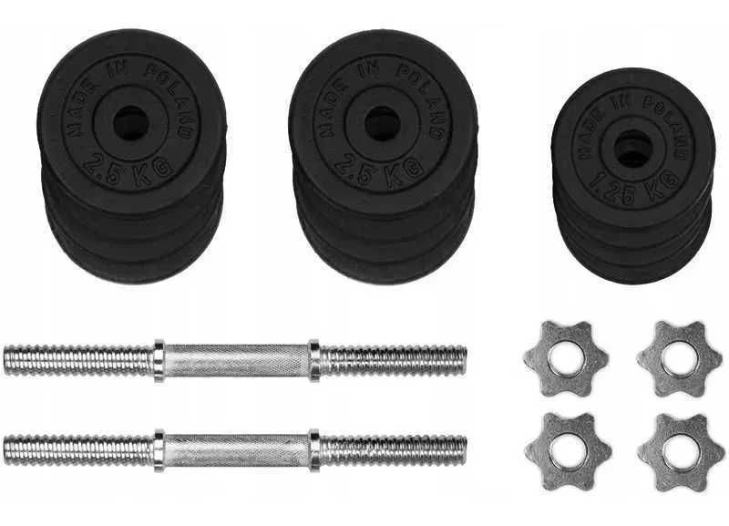 HANTLE ŻELIWNE 2x15 kg gryf Talerze zestaw 30kg