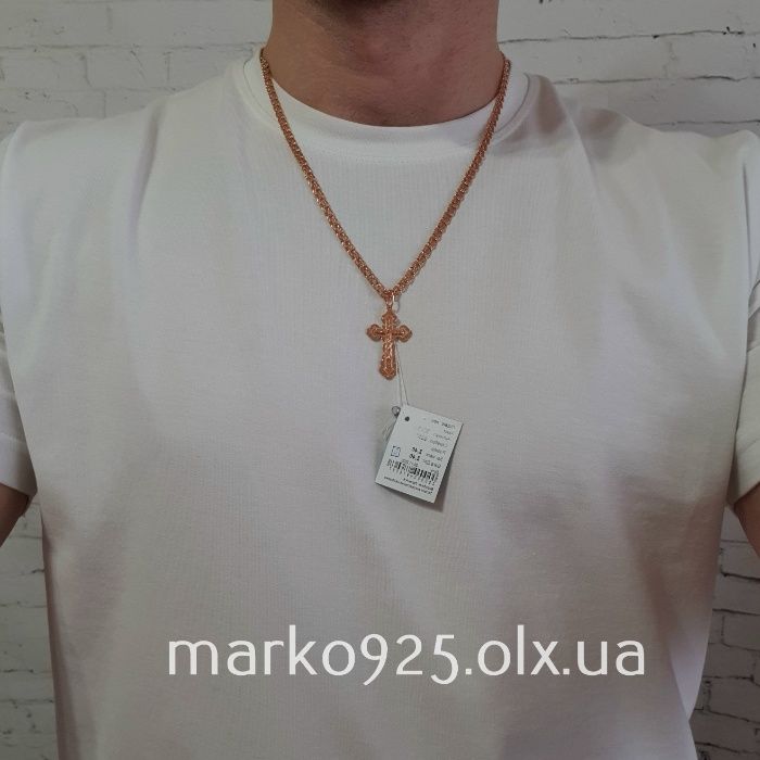 Позолоченная серебряная цепочка с крестиком Ланцюг і хрест позолота