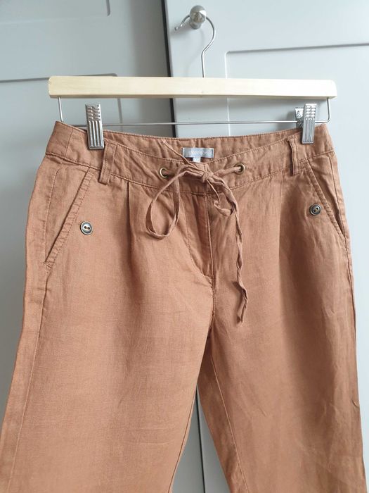 Brązowe rude lniane spodnie Maddison 34 36 ceglaste 100% len