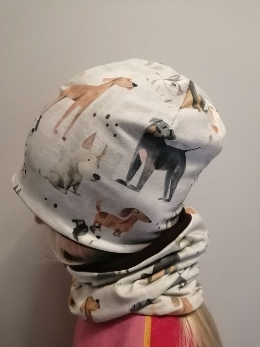Czapka i komin 3-7 lat, dwie warstwy 100 % merino i bawełna z elastene