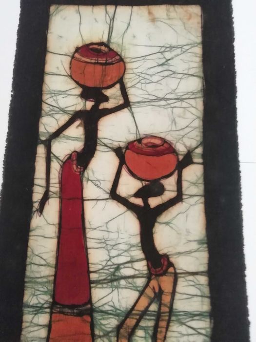 Tela em serigrafia africana arte artesanal, abstrato figuras humanas.