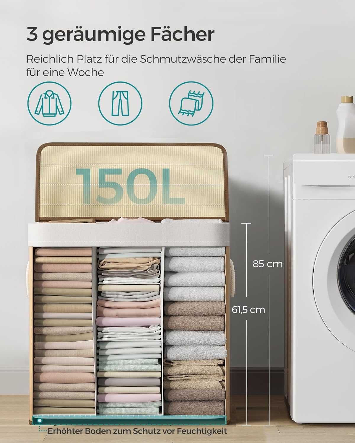 Kosz na pranie z 3 przegródkami, 150L LCB091N01