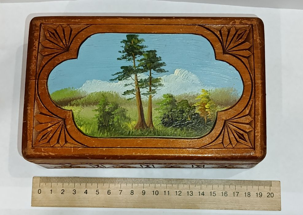 Шкатулка СССР-картина маслом 1950-е года. Дерево.