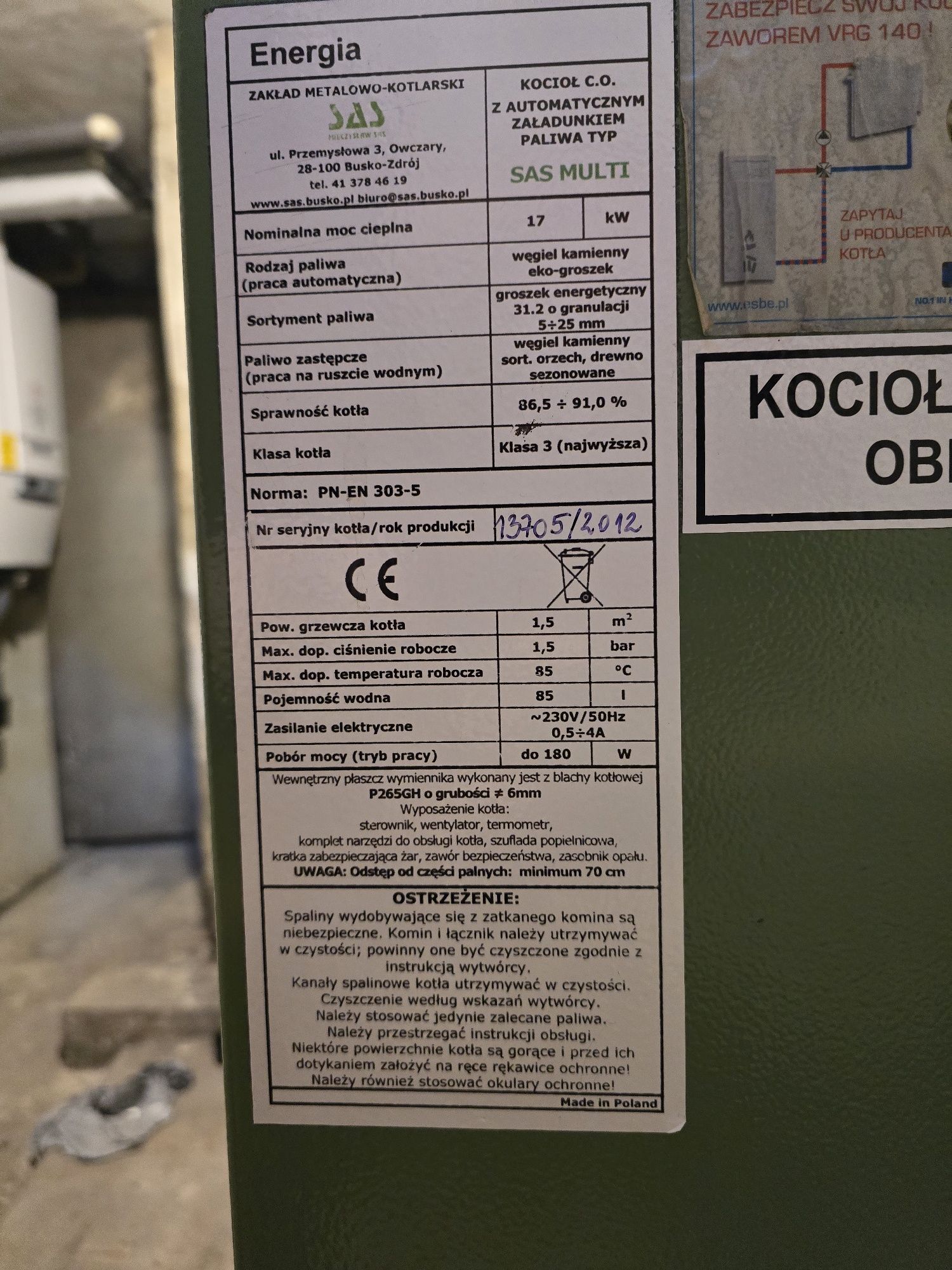 Piec SAS 17KW cały zestaw Eko Groszek