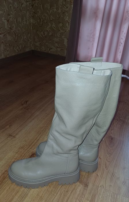 Кожані сапоги зимові
