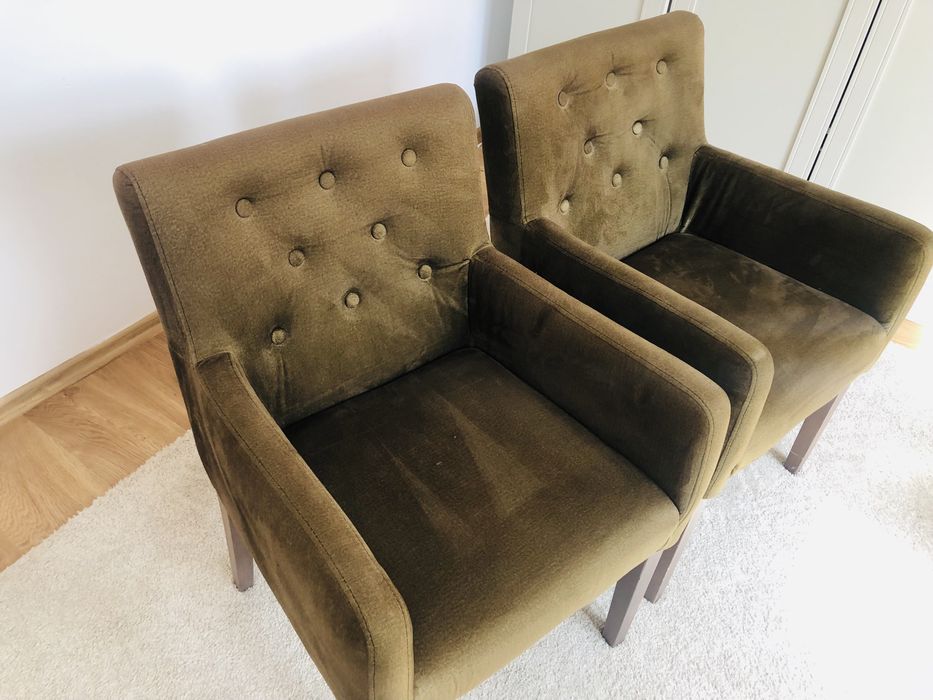 2 fotele tapicerowane – butelkowa zieleń, vintage