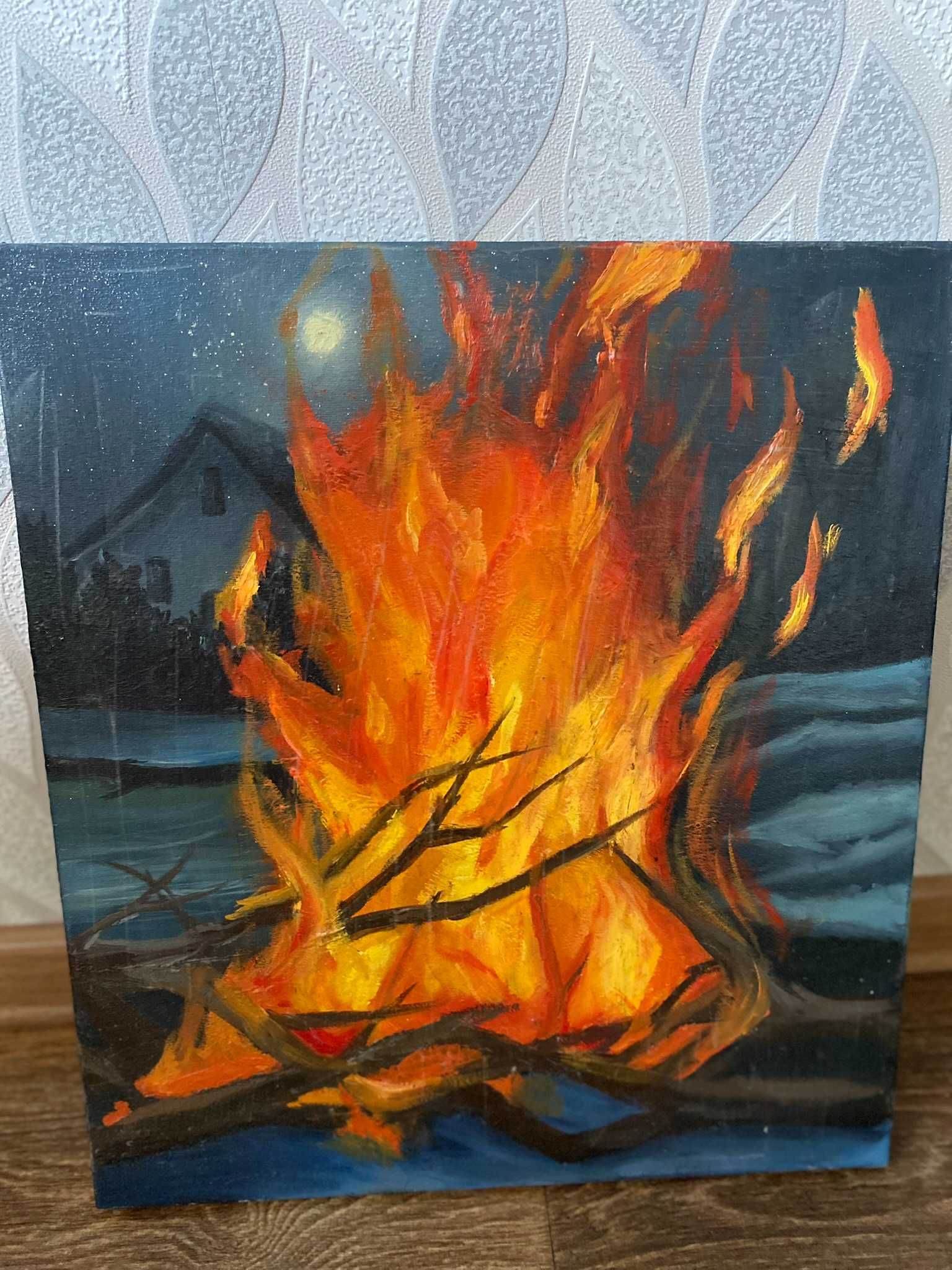 Продається картина "Вогнище в саду" Написана масляними фарбами.