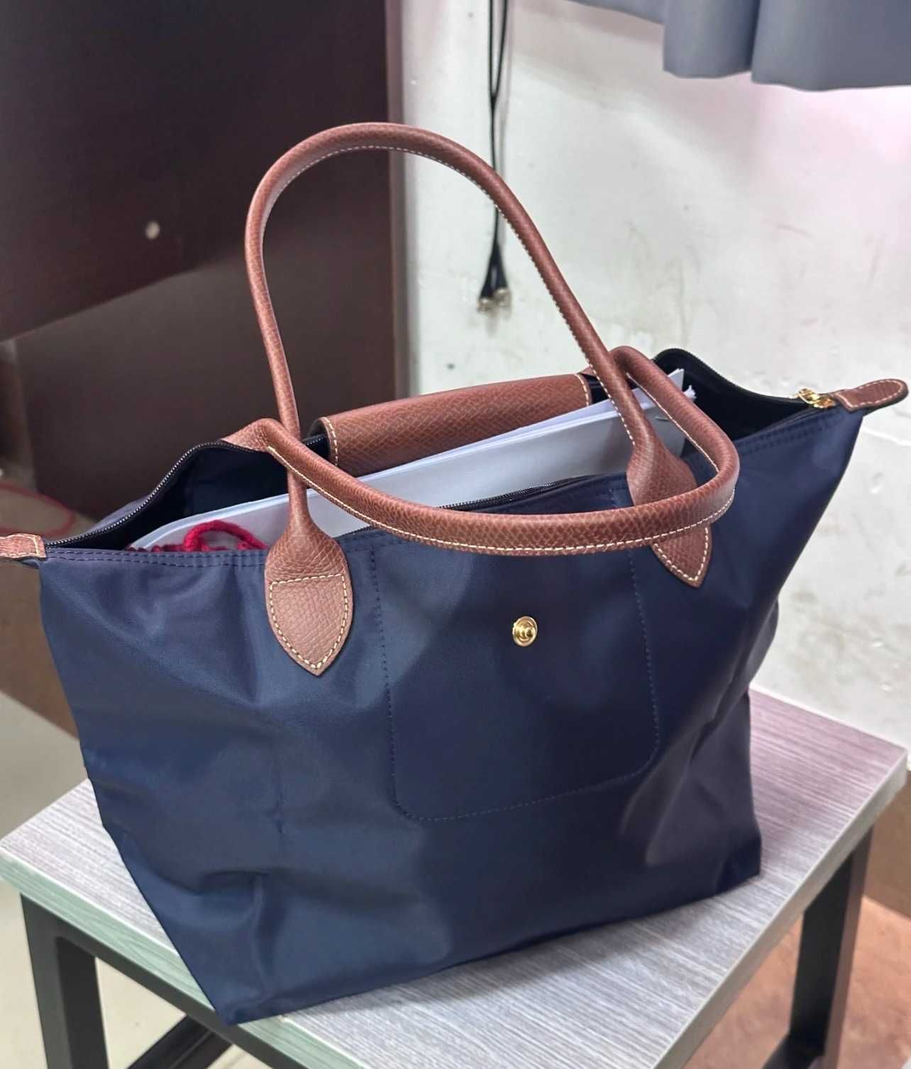 Torba Longchamp Shopper Granatowa Duża Pojemność