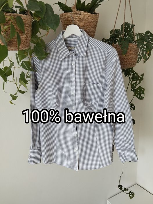 Koszula w szarą kratkę, kieszonka, taliowana, bawełna r.42 Christian B