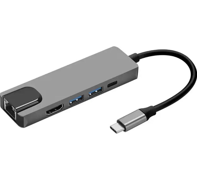 Переходник хаб с Type-C на HDMI USB 3.0 USB-C PD Lan 5в1