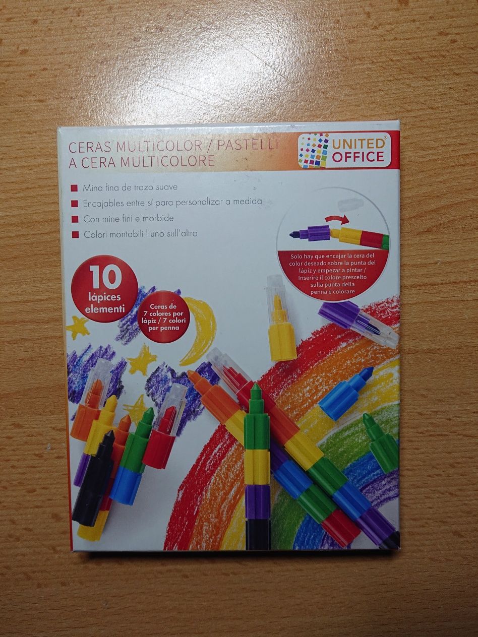 Kredki woskowe świecowe Kolorowe zestaw 10 sztuk łączone United Office