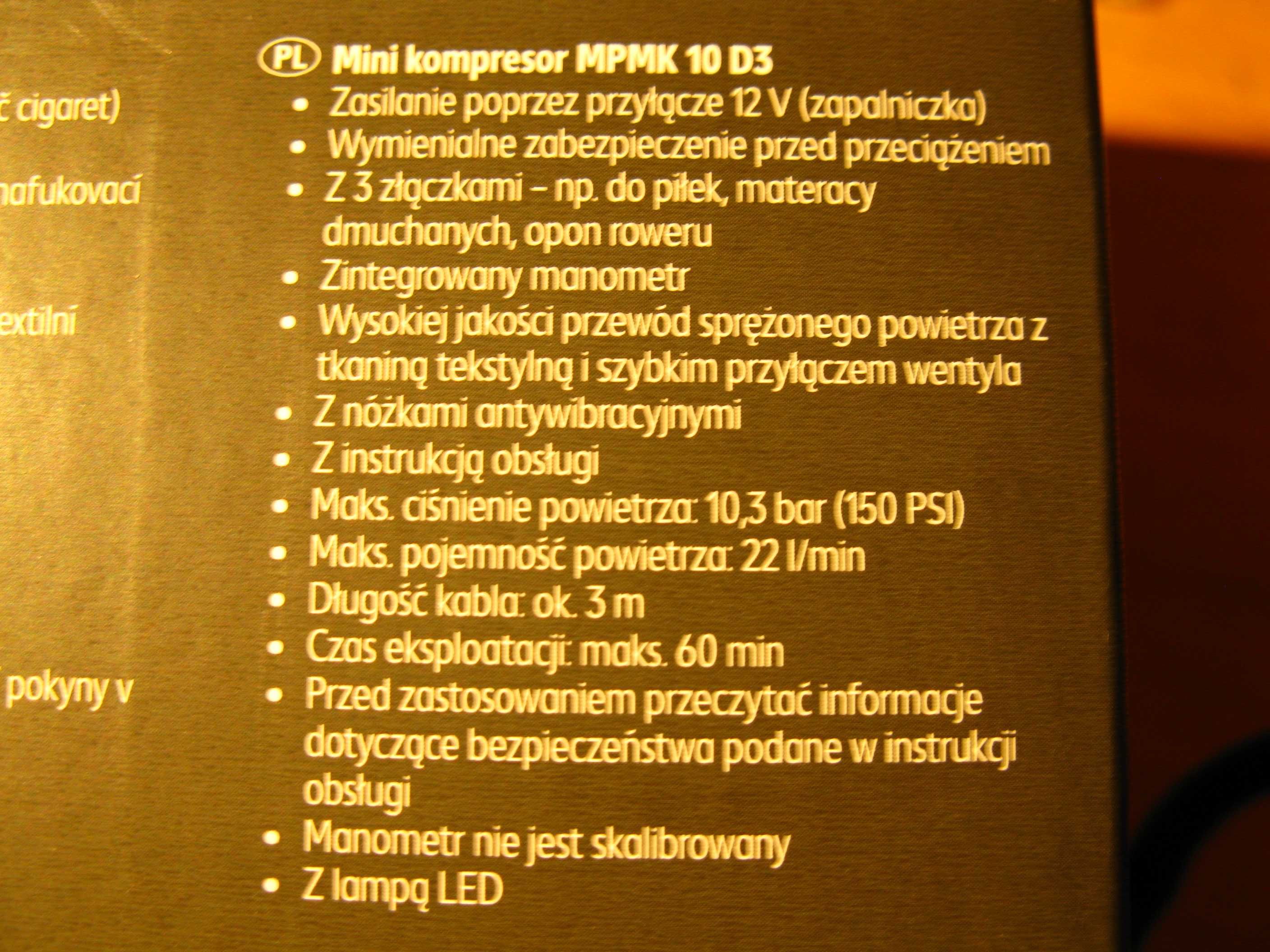 MyProject MPMK10D3 0 l 10,3 bar mini kompresor z latarką