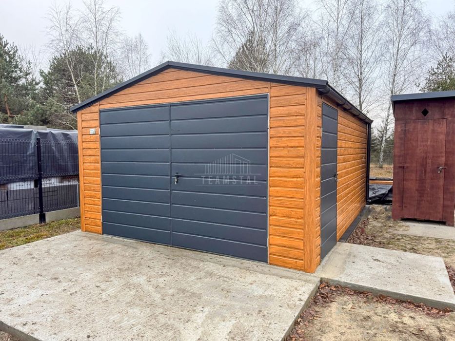 Garaż blaszany 4,5x6m Brama dwuskrzydłowa drzwi rynny dwuspadowy TS976