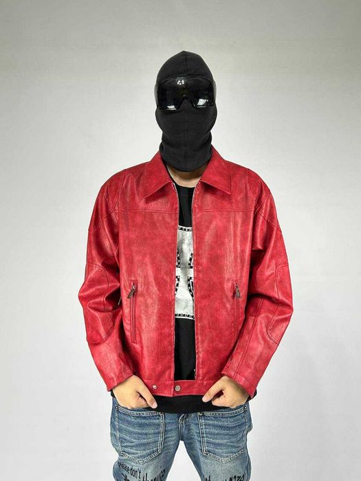 Куртка шкіряна курточка червона красная кожаная jacket red S M XL