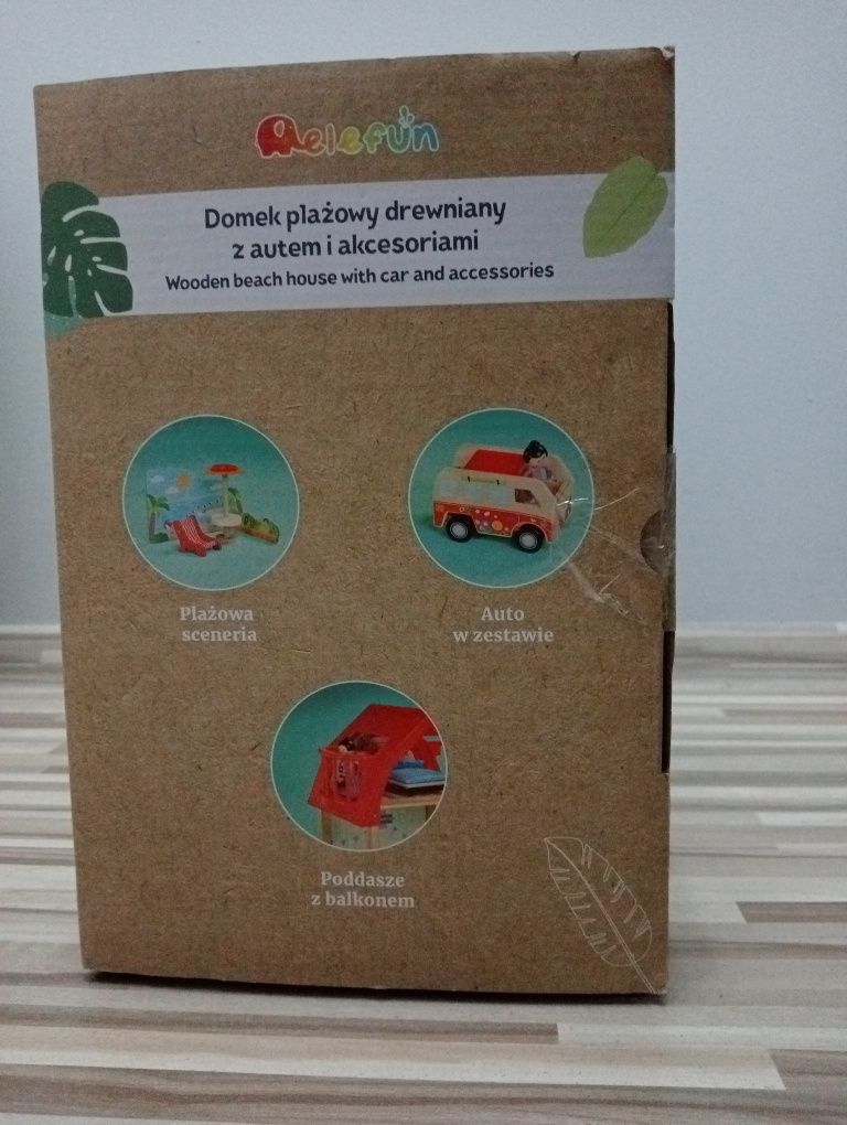 ELEFUN Domek plażowy drewniany z autem i akcesoriami