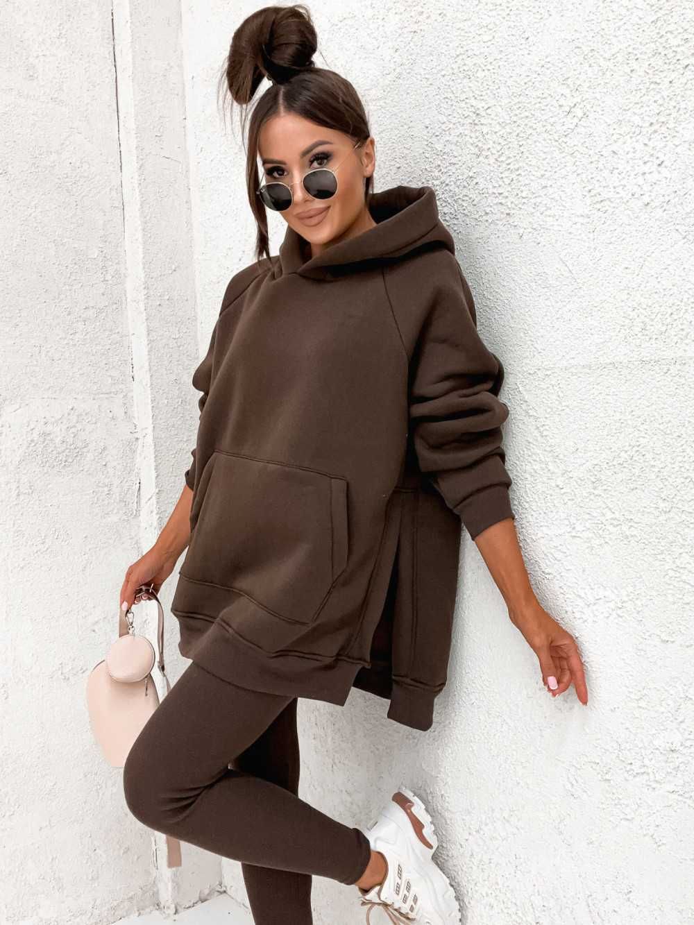 Komplet Dresowy Damski Uniwersalny Czekolada Bluza+Legginsy WYSYŁKA24H