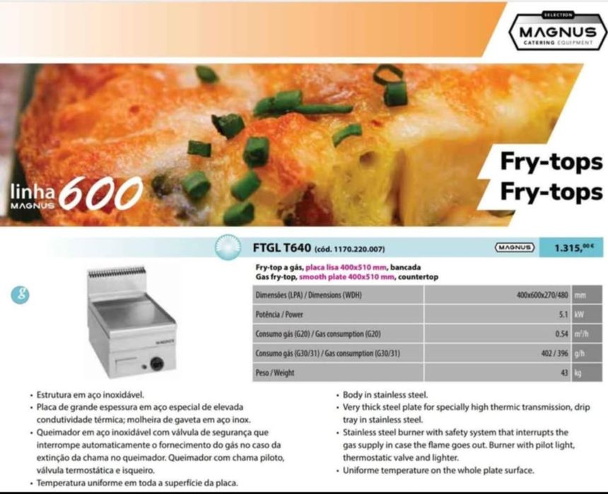 Placa de grelhar a gás de bancada