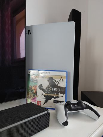 PlayStation 5 ps 5 konsola sony pad dwie gry z napędem