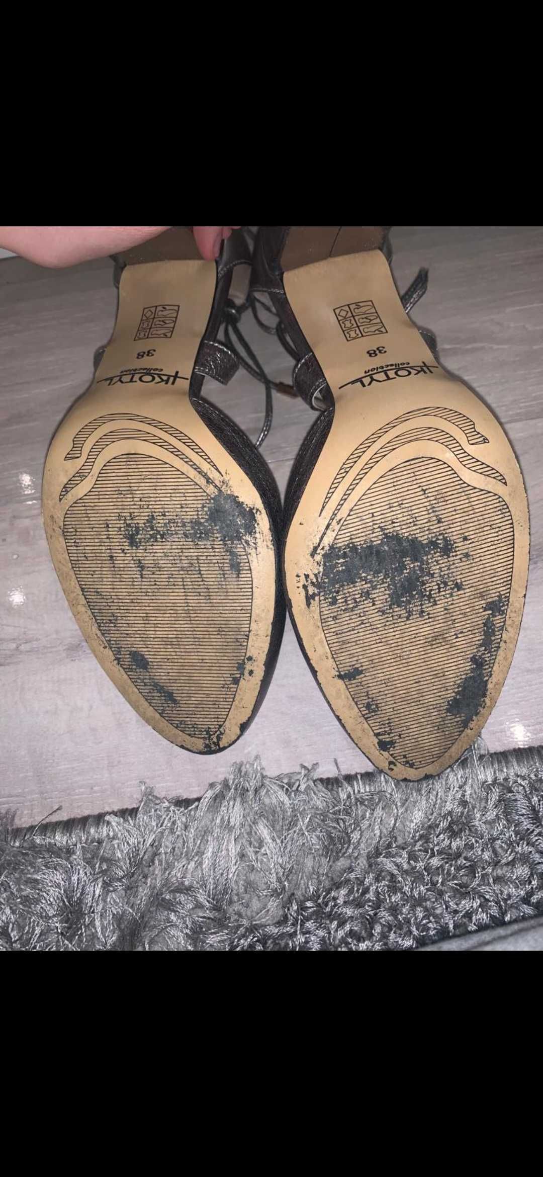 Srebne Skórzane Buty Na Słupku Kotyl 38 (25cm)