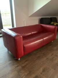 Sofa Klippan Ikea skóra naturalna czerwona dwuosobowa