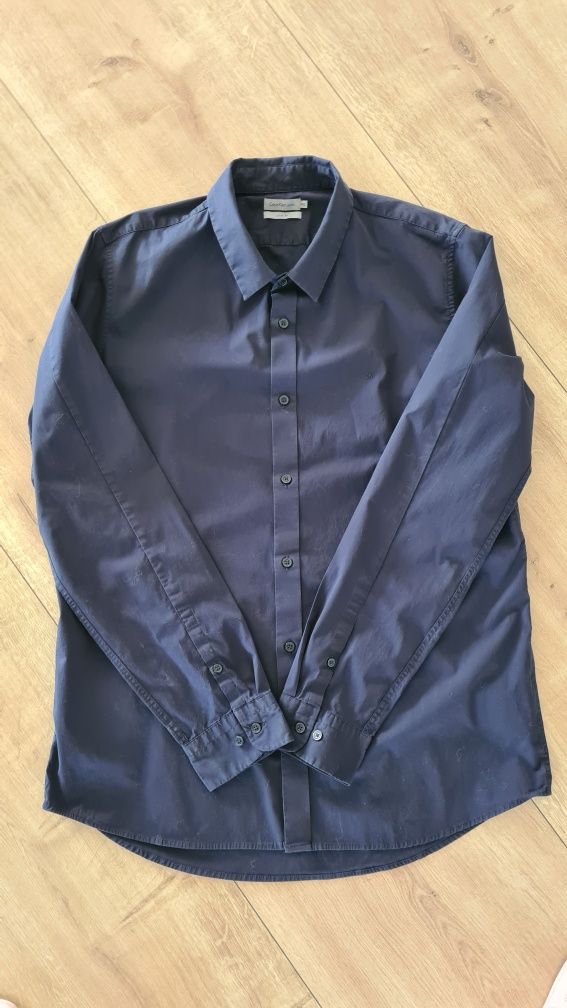 Elegancka garniturowa koszula Calvin Klein. Granatowa. XXL / XL. Długi