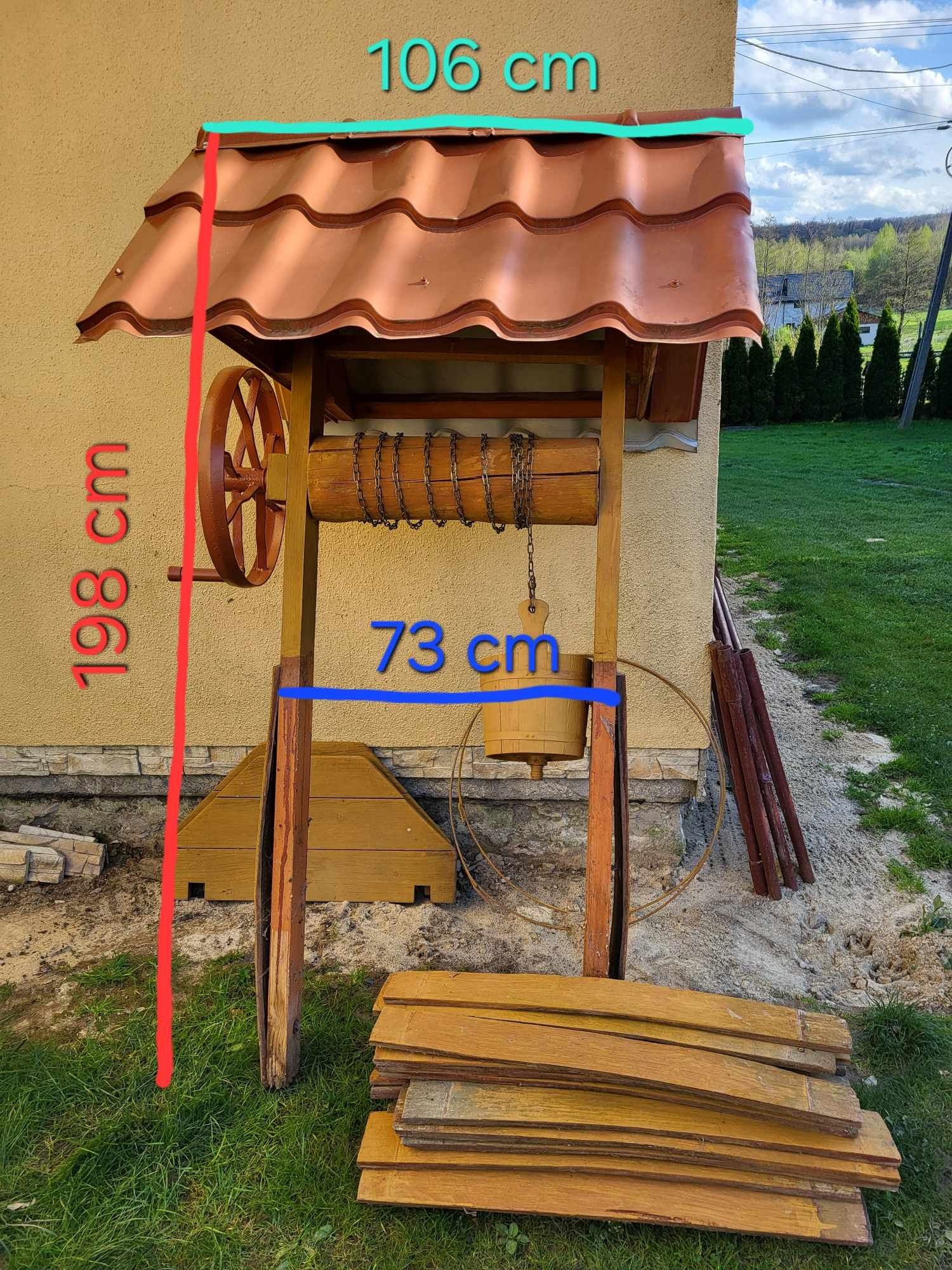 Studnia Duża Drewniana Ogrodowa Ozdobna Dekoracyjna 198cm