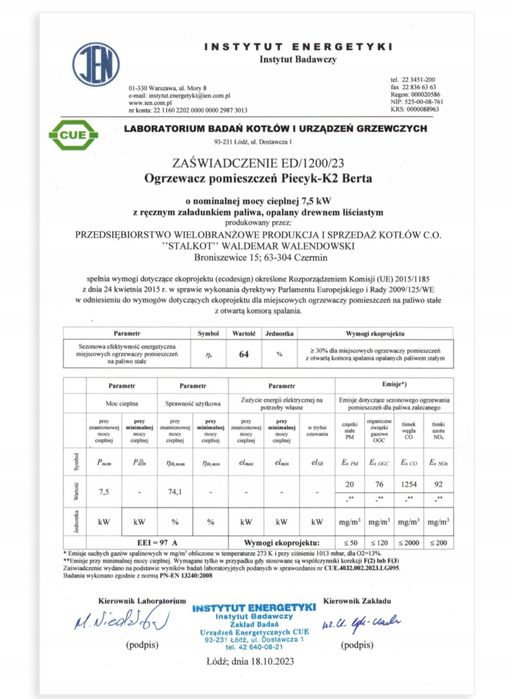 Piec koza piecyk szamotowy 17,5 cegieł stal 2 mm ATEST EKODESIGN EKOPR