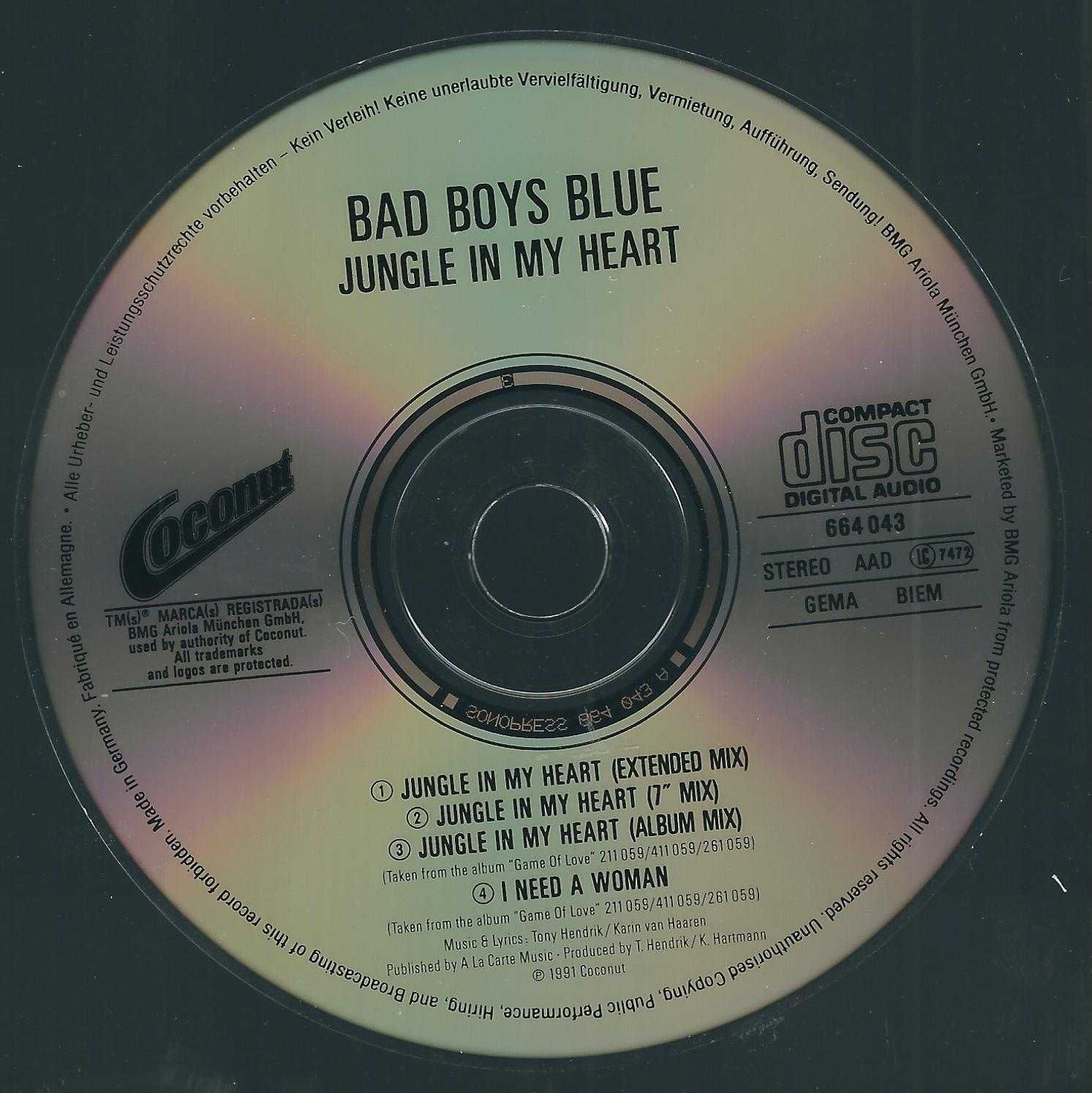 Maxi CD Bad Boys Blue - Jungle In My Heart (1991) (Coconut)