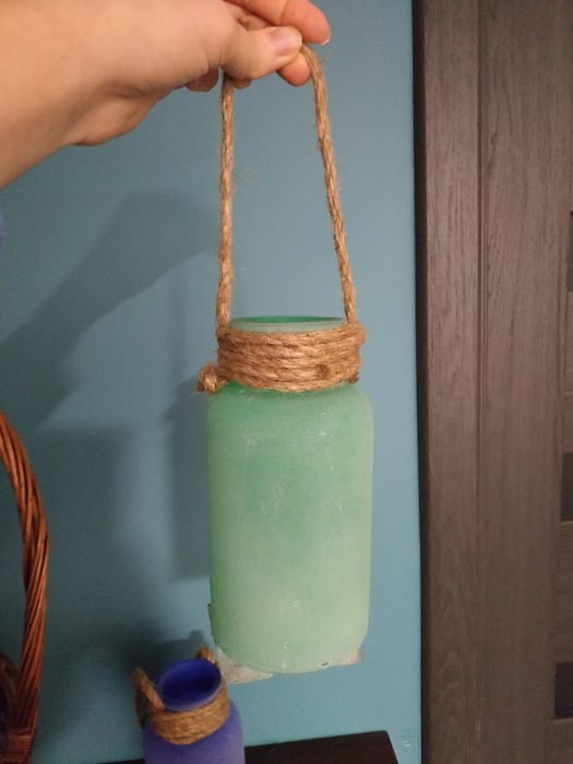 Dwa świeczniki lampiony szklane kolorowe